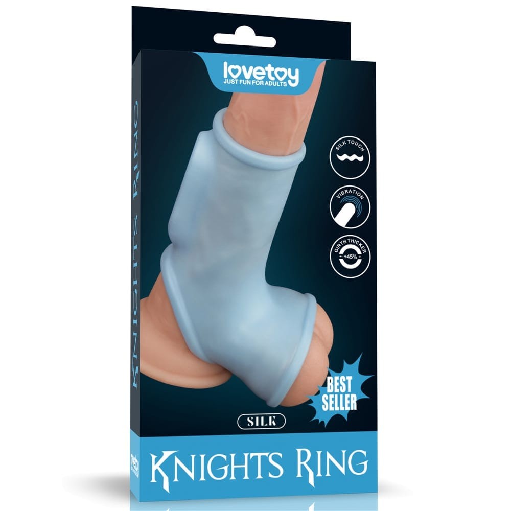 Vibrating Silk Knights Ring with Scrotum Sleeve Blue_B15O50_1