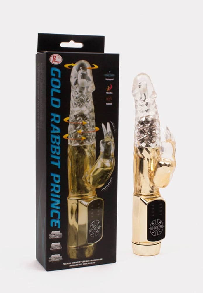 Gold Rabbit Prince Vibrating & Rotating Penis Gold Clear